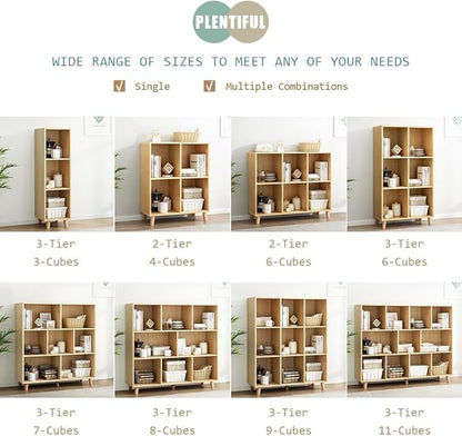 IOTXY Freestanding Open Cubes Bookcase - 2-Tier Floor Standing Wooden Storage Display Cabinet Organizer with Legs for Home Office, 6-Cubes Open Shelf Low Short Bookshelf, Oak