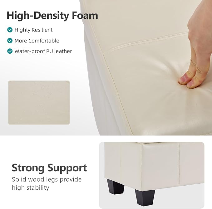 41" Storage Ottoman Bench, Faux Leather Storage Foot Rest with Safety Hinge, Load up to 660 lb Upholstered Tufted Entryway Bench with Seating for Living Room, Bedroom, Beige