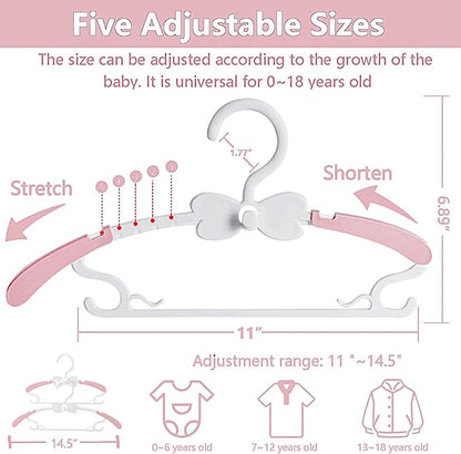 Baby Clothes Hangers, 11-14.5" Adjustable Kid Hangers for Newborn Closet, Plastic Small Infant Hanger for Toddler Pant, Child Coat Hanger for Boy Nursery Clothing, Girl Dresses, 50 Pack