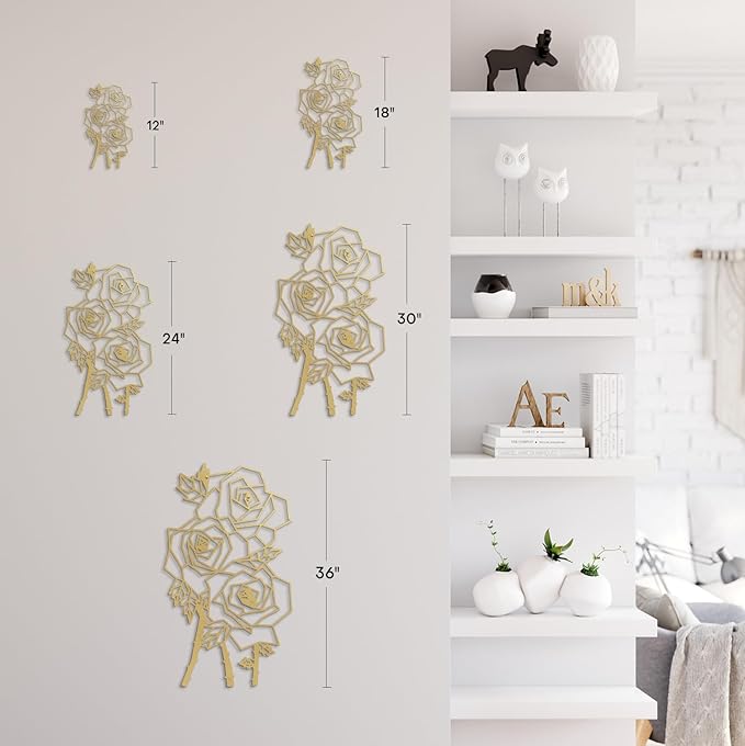 SIGNLEADER Metal Wall Art Decor Thorny Rose Modern Abstract Wall Sculpture Hangings Home Decoration for Living Room, Bedroom, Bathroom, Kitchen, Outdoor - 12" Gold