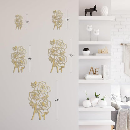SIGNLEADER Metal Wall Art Decor Thorny Rose Modern Abstract Wall Sculpture Hangings Home Decoration for Living Room, Bedroom, Bathroom, Kitchen, Outdoor - 12" Gold