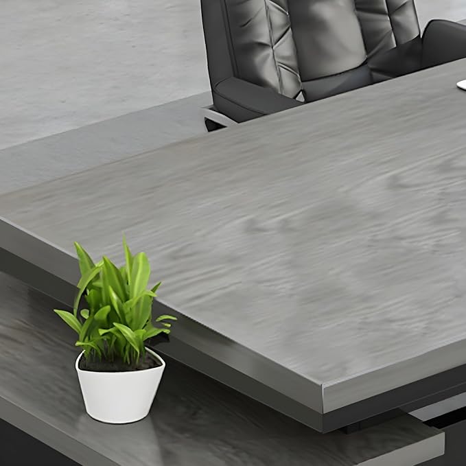 LITFAD Modern L-Shape Office Desk with Wood Base Executive Desks Boss Table Computer Desk Home Office Furniture with Drawers and Storage Shelves - 70.9" L x 31.5" W x 29.5" H Gray