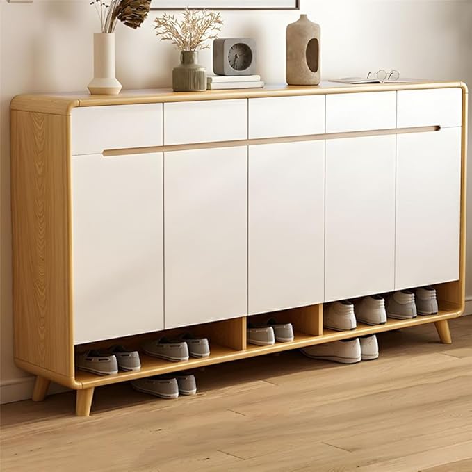 NIUYAO Shoe Storage Cabinet with 3 Drawers Solid Wood Morden Simple Style Free Standing Hidden Shoe Racks Organizer for Entrance Hallway Entryway -White Wood 38" L x 14" W x 40" H