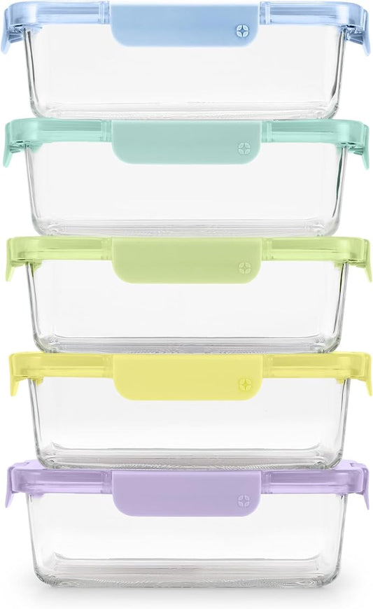 Ello Color Lock Glass Meal Prep Sets Leak-Proof Glass Food Storage Containers with Airtight BPA-Free Plastic Lids, Dishwasher, Microwave, and Freezer Safe
