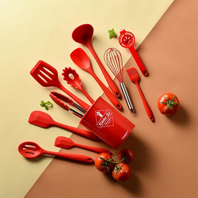 Pranski Kitchen Utensils Set-12 Pieces Silicone Cooking Utensils Set (Dishwasher Safe) 392°F Heat Resistant Spatula Set, Nonstick Cookware