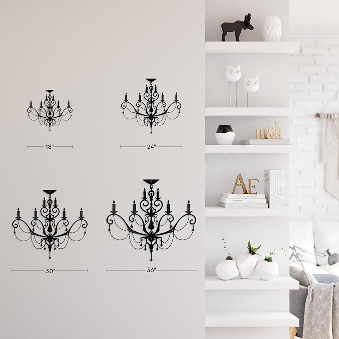 SIGNLEADER Metal Wall Decor Chandelier with Ornate Candle Motif Minimalist Modern Abstract Wall Sculpture Hangings Home Decoration for Living Room, Bedroom, Bathroom, Kitchen, Outdoor - 36" Black