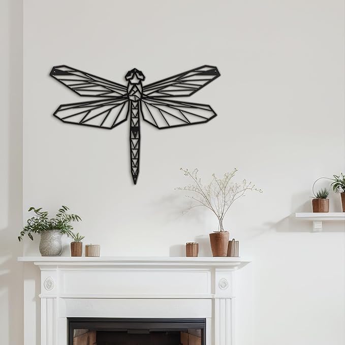 SIGNLEADER Metal Wall Art Decor Geometric Dragonfly Modern Abstract Wall Sculpture Hangings Home Decoration for Living Room, Bedroom, Bathroom, Kitchen, Outdoor - 12" Black
