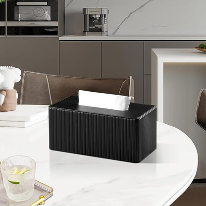 MEIBOOCH PU Leather Tissue Box Cover for 120(3-Ply)/ 160(2-Ply) Count Box of Tissues, Rectangle Tissue Box Holder for Bathroom Bedroom Living Room Office (Black Stripe)