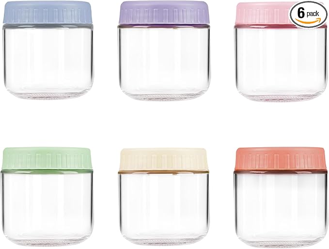 Overnight Oats Containers with Lids, 10oz Wide Mouth Mason Jars with Lids, 6 Pack Glass Jars with Airtight lid for Chia Pudding Yogurt Salad, Meal Prer Oatmeal Jars