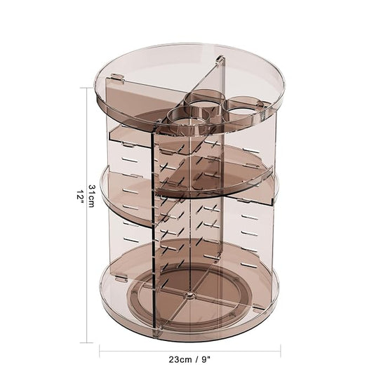 Rotating Makeup Organizer, DIY 8 Adjustable Layers Spinning Skincare Storage, Cosmetic Display Case with Brush Holder and Perfume Tray, Multi-Function Vanity Bathroom Countertop Organizer Clear Coffee