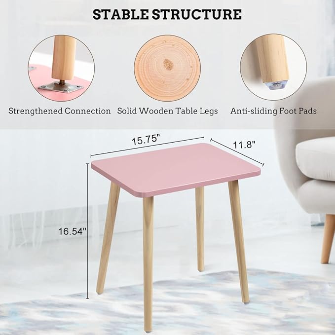 FORAOFUR Small Accent Table, Modern Mini Coffee Table with Natural Wood Legs, Quick Assembly End Furniture for Bedroom Living Area Sofa, Minimalist Design for Nuresery and Compact Homes, Pink