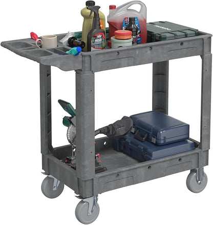 Sylritha Heavy Duty Utility Rolling Tool Cart, 550 lbs Capacity Utility Service Cart with Two Trays and Wheels, 40 x 17-Inch Rolling Service Carts Huge Storage, Garage, Warehouse, Workshop, Gray