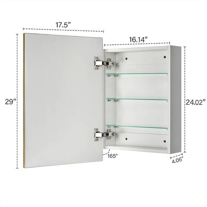 TEHOME 17.5'' x 29'' Brushed Gold Recessed and Surface Mount Bathroom Medicine Cabinet with Mirror Brushed Gold Square Cornered Metal Framed Rounded Rectangle Medicine Cabinet Mirror