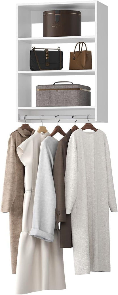 Medium Double Hanging Closet Unit, Modular Closet System, Wood Closet System Organizer with Storage for Walk In Closets, Clothing Rack Closet for Hanging Clothes, Bedroom, White, 25.5"W