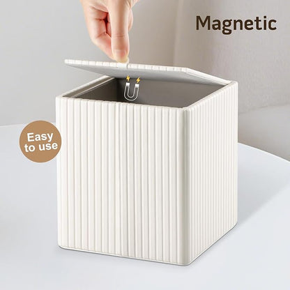 KINGFOM Square Pu Leather Tissue Box Cover, Modern Facial Tissue Holder, Roll Tissues Paper Case Dispenser for Bathroom Vanity Countertop, Night Stands, Office Desk (Off-White Strips)
