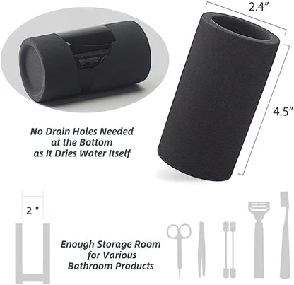 Fast-Drying Diatomite Toothbrush Holder - Bathroom Countertop Organizer Stand for Toothpaste, Makeup Brushes, Razors & Accessories (Black)