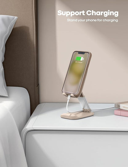 Lamicall Khaki Phone Holder for Desk - Cellphone Stand Khaki Desk Accessories Desktop Office Must Have Compatible Gifts for iPhone, Telephone Stand, 4-8'' Smartphone