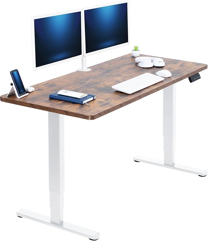 VIVO Electric 60 x 24 in Dual Motor Sit Stand Desk, Memory Height Adjustment, 2B Series, Rustic Vintage Brown Top White Frame, DESK-KIT-2W6N