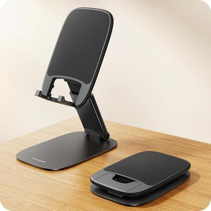 Lamicall Ultra-Thin Phone Stand for Desk, Foldable Cell Phone Holder Height Adjustable, Sturdy Weighted Base, Thick Case Friendly for Gaming Office, Fit iPhone 17 16 15 Pro Max, Galaxy S26, Switch