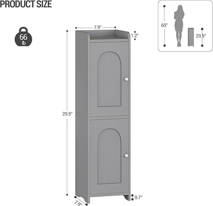 Hzuaneri Bathroom Storage Cabinet, Small Corner Floor Cabinet with 2 Doors and Adjustable Shelf, Narrow Toilet Paper Cabinets, Bathroom Organizer for Small Spaces, 7.9" D x 7.9" W x 29.5" H Gray