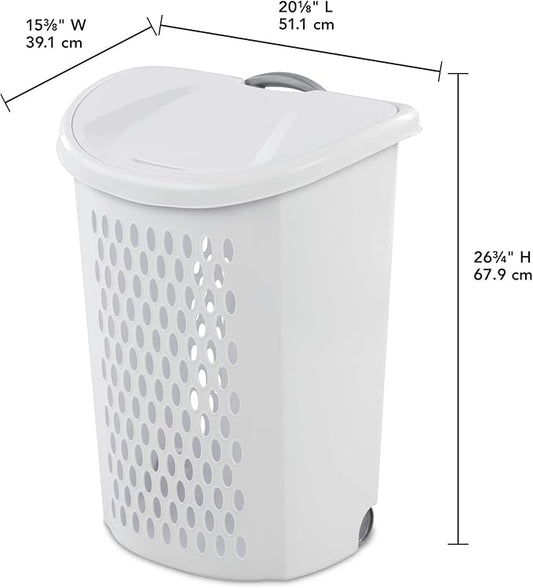 Wheeled Plastic Laundry Hamper,Ultra Wheeled Design Clothes Laundry Basket,Extra Large 135L Pull Handle & Side Grips Plastic Ventilated Clothes Basket for Home, Dorm, or Apartment
