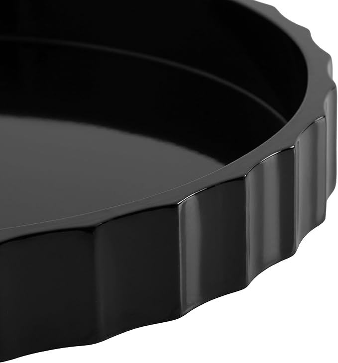 Kate and Laurel Lissi Decorative Round Tray with Wavy Design, 16 Inch Diameter, Black, Modern Scalloped Circle Serving for Coffee Table Ottoman, Dining Table, or Entryway Catch-All