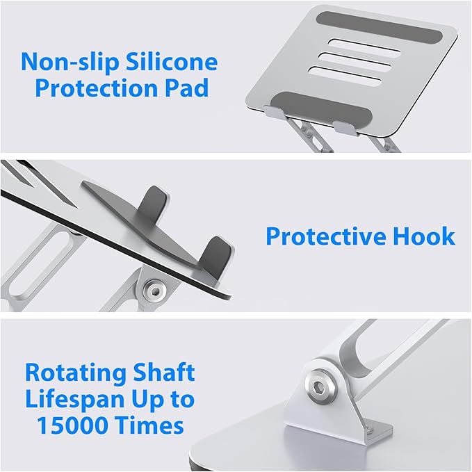 Laptop Stand for Desk, Adjustable Laptop Riser, Metal Foldable Computer Stand Holder Portable Notebook Mount, Ventilated Cooling Printer Stand Compatible with 10-15.6” Laptops