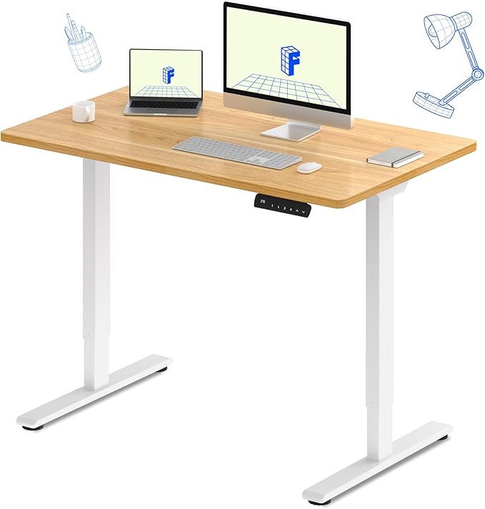 FLEXISPOT E3 Dual Motor Electric Standing Desk 48 x 30 Sit Stand Up Desk, Holds 220 lbs, Adjustable Height w/Memory Presets, One-Piece Maple Desktop & White Frame, Ships in 2 Boxes