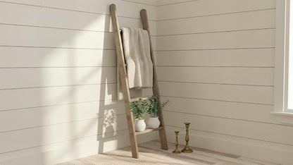 Rustic Revival | Barnwood Display Ladder – Farmhouse Decorative Ladder Made from Authentic Weathered Wood – Real Wood Leaning Ladder for Blankets, Towels & Rustic Décor