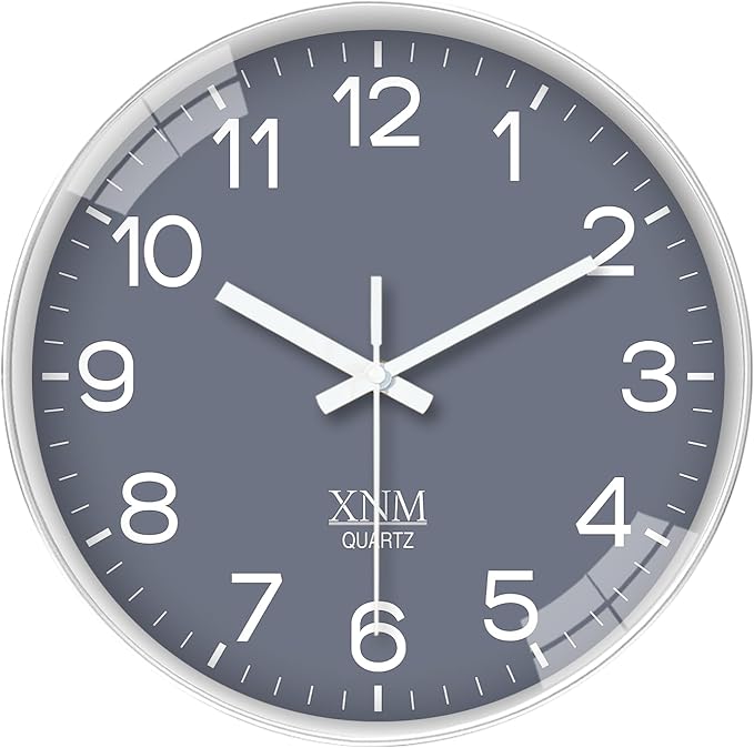 XNM Minimalist Wall Clocks Battery Operated Grey Analog Wall Clock for Bedroom 10 Inch Round Small Wall Clock Silent Non Ticking