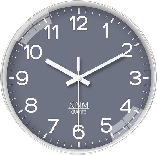XNM 12 Inch Grey Modern Minimalist Wall Clocks Battery Operated Silent Non Ticking Classic Analog Clock for Living Room Bedroom Decor