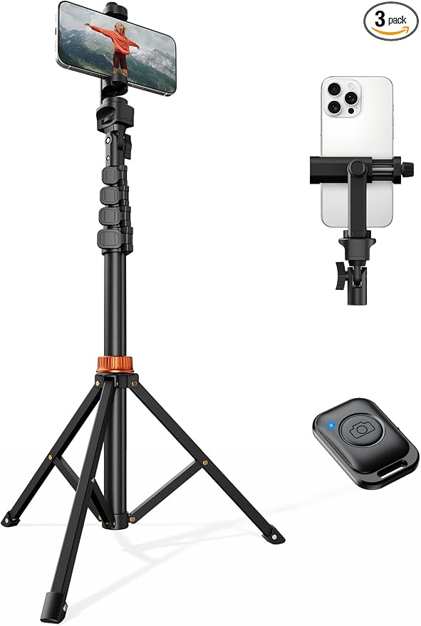 VIMOSE 66" Phone Tripod, Tripod for iPhone with Remote & Phone Stand, Extendable Cell Phone Tripod for Video Recording, Ultimate Tripod & Monopod Accessories for iPhone/Android, Clamp Mount