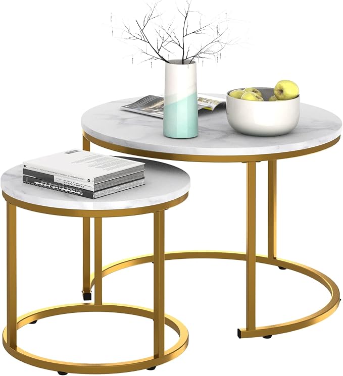 Garden 4 you Nesting Coffee Table Faux White Marble for Small Place 2 Sets Modern Furniture Living Room Sets End Side Table Night Stand for Bed Room Dining Room