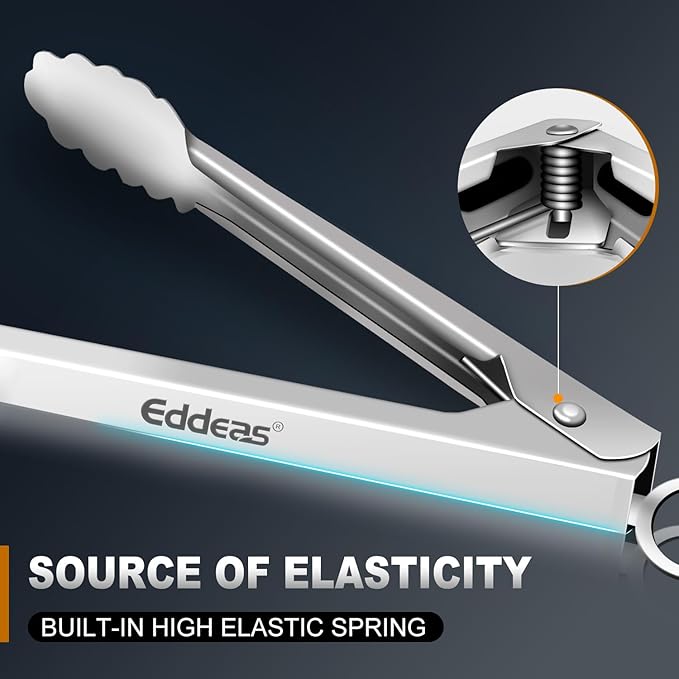 Eddeas Tongs For Cooking - All Metal Heat Resistant 600 Degrees Kitchen Tongs, Stainless Steel Locking Tongs, For Food,Salad, BBQ, Grill, Dishwasher, Set of 3-7",9" & 12 inch