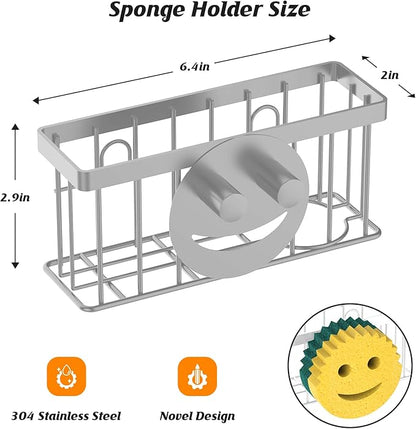 MURLONG Sponge Holder Smiley Face,Sink Caddy,Kitchen Organizer with 2 Suction Cups/1 Adhesive Strips,Designed for Sponge,Soap,Dish Brush,Scrubber - Gray