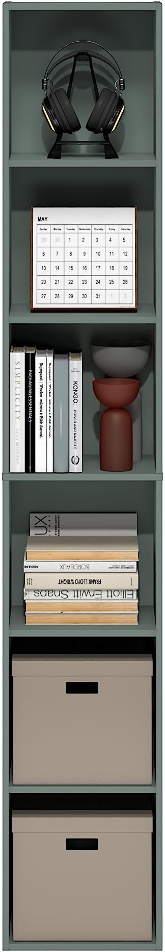 Furinno LUDER Book Shelf, 6-Tier Tall Modern Bookshelf, Bookcase with Open Shelves, 9.3 x 12 x 71, for Living Room, Bedroom, Home Office, Sage Green
