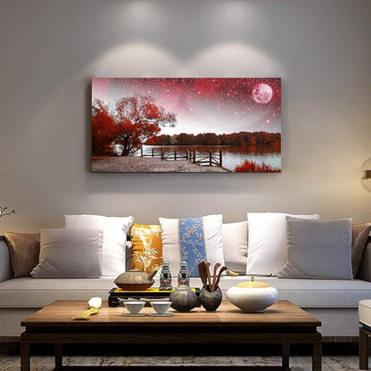 Print Artwork Wall Art Decor Poster for living room Red tree moon starry sky red landscape painting bathroom Wall Art for bedroom Canvas Prints Picture Works Ready to Hang Office Home decorations