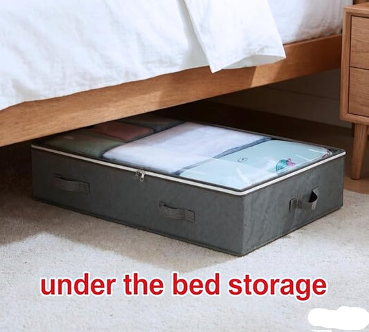 4 Pack 90L Under Bed Storage, Closet Organizers and Storage Containers with Clear Window Foldable Underbed Storage Bags for Clothes,Shoes, Blankets Pillows, Linen Sheets, Grey