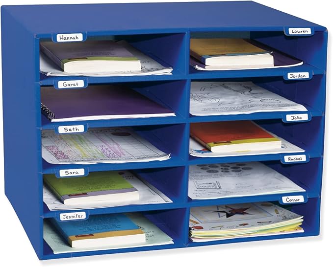 Classroom Keepers Sturdy Cardboard Mailbox, 10-Slot, Blue, 16-5/8"H x 21" W x 12-7/8"D, 1 Unit