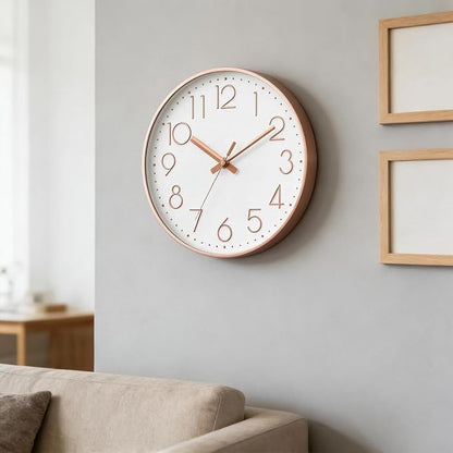 DAXSMY Wall Clock - 10 Inch Silent Non-Ticking Modern 3D Wall Clocks Battery Operated - Decorative Clock for Kitchen, Home Office, Bathroom, Bedroom(Rose Gold)