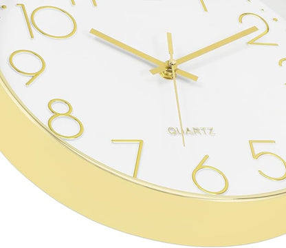 Foxtop 14 Inch Large Silent Non-Ticking Gold Wall Clock Battery Operated Round Quartz Modern Wall Clock Decorative for Living Room Bedroom Kitchen Home Office