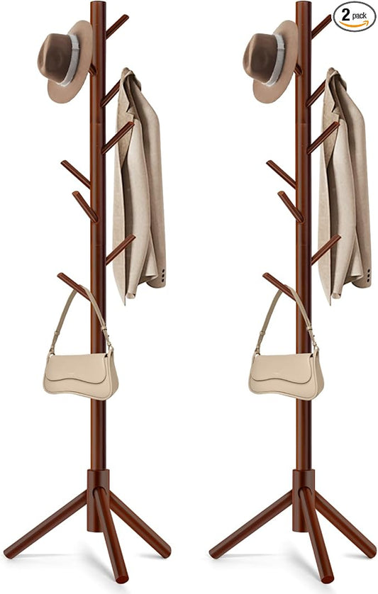 WANGMUXIA 2 PCS Coat Rack, Freestanding Coat Rack with 8 Hooks and 3 Adjustable Size Tree Coat Racks for Bedroom, Hallway, Entrance, Office, for Hats, Coats, Scarves, Handbags