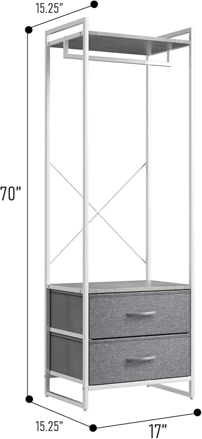 Sorbus Clothing Rack with Drawers - Clothes Stand Dresser - Wood Top, Steel Frame, & Fabric Drawers - Tall Closet Storage Organizer - Garment Rack for Hanging Shirts, Dresses, & Jackets