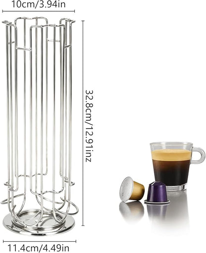 Rotating Coffee Pod Holder for Dolce Gusto Capsules,360° Spinning Coffee Capsule Carousel,48 Pod Capacity Metal Wire Storage Rack,Countertop Coffee Organizer Stand for Kitchen & Office (Silver)