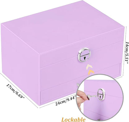 QBestry Earrings Jewelry Box for Girls, 5 Layers Jewelry Organizer with Earring Holder Organizer for Girls Earring Organizer Jewelry Boxes for Women Earrings and Necklaces Jewelry Box Organizer Violet