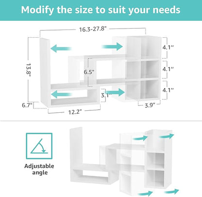 NUTIKAS Desk Shelves Desktop Organizer Shlef - White Office Organization for Top of Desk Organizers and Accessories Corner Bookshelf Table Top Shelving Small Hutch Decorations for Women Office