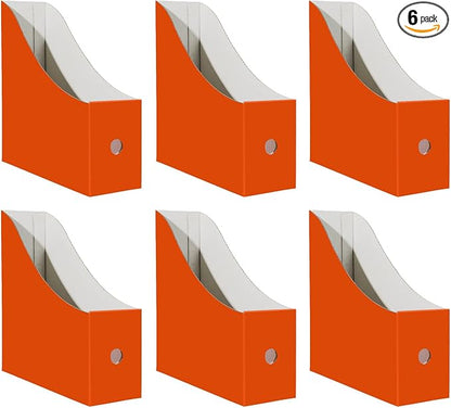 Limitliho 6 Pack Cardboard Magazine Holder for Desk, Book Bins for Classroom Library,Office,Home, 10.6" H x 10.2" L x 3.5" W in Magazine File Holder (Orange Red)