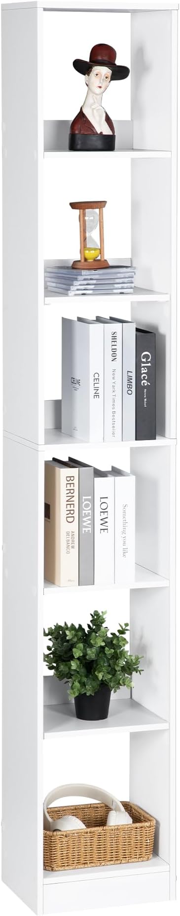 Hzuaneri Bookcase, Tall Narrow Bookshelf, Open Display Storage Shelf, Skinny Cube Book Shelf with Adjustable Shelves, CD Rack for Living Room, Home Office 6-Tier(9.4 x 11.8 x 72.5 inch) White BC09603X