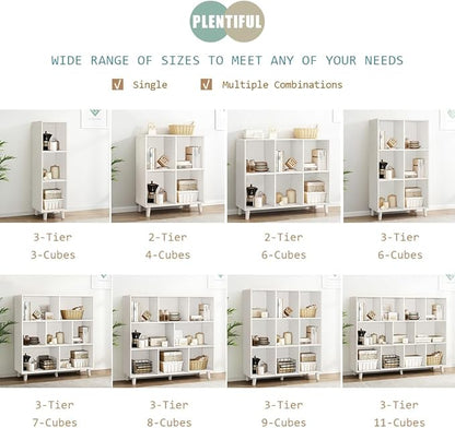 IOTXY Open Cube Low Bookcase - 2-Tier Freestanding Storage Display Cabinet Organizer with Legs for Home Office, 4-Cubes Open Shelf Short Bookshelf, White