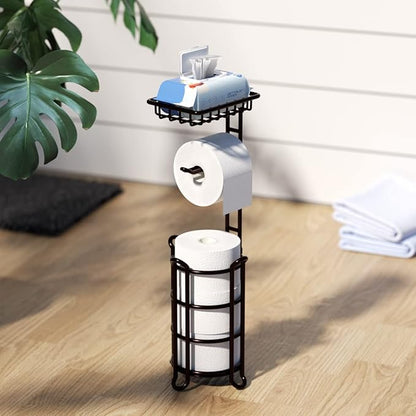 Toilet Paper Holder Stand Tissue Paper Roll Dispenser with Shelf for Bathroom Storage Holds Reserve Mega Rolls-Bronze